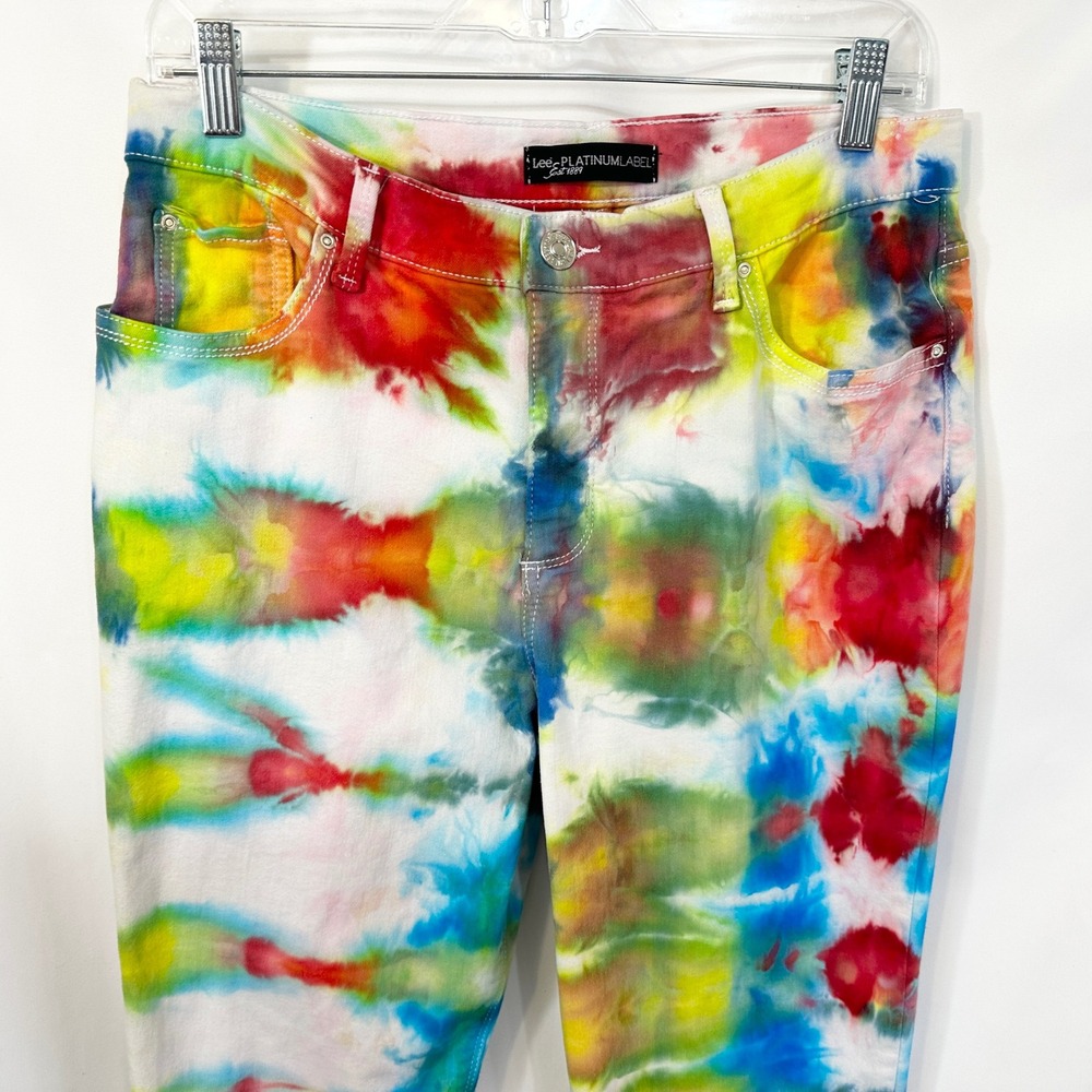 Lee Size 12 Jeans Handmade Tie Dye Jeans High Rise Straight Leg Festival 636 - Picture 3 of 11
